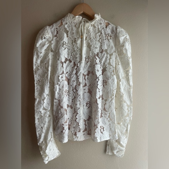 WAYF Women White Lace Blouse Floral Size XS Long Sleeve - Picture 10 of 16